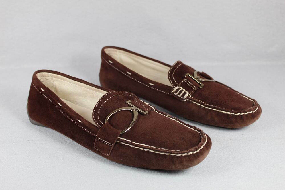 Anne Klein Brown Suede Leather Driving Loafers Women's 8.5 Casual Comfort